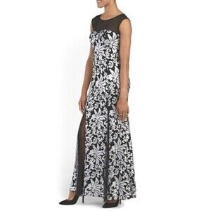 NWT Betsy & Adam dress Illusion Sequin Maxi Formal Gown size 4
